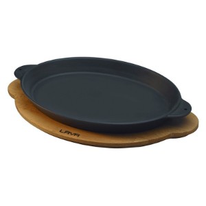 Tava ovala pentru Fajita, fonta, 18x24 cm, cu suport lemn - LAVA