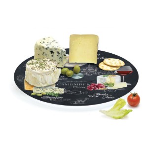 Platou rotativ servire branza, sticla, 32 cm, "World of Cheese" - Easy Life