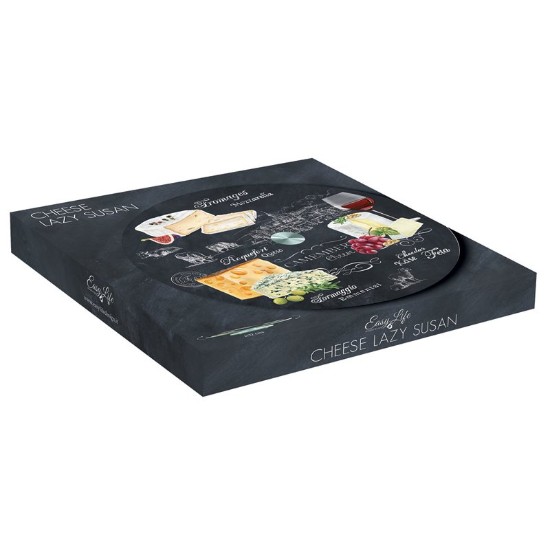 Platou rotativ servire branza, sticla, 32 cm, "World of Cheese" - Easy Life