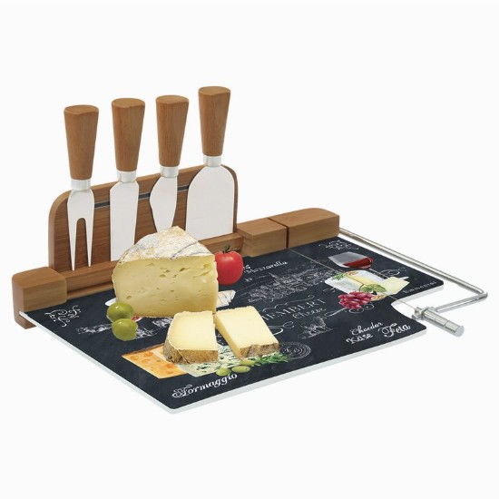 Set servire branzeturi, 6 piese, sticla,  31,5 x 20 cm, "World of Cheese" - Nuova R2S