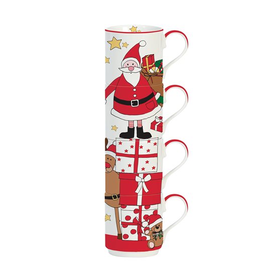 Set 4 cani portelan, 275ml, "Santa and Friends - Presents" - Nuova R2S