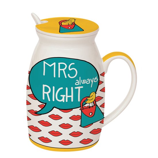 Cana cu capac si lingura 300 ml "MRS always right" - Nuova R2S
