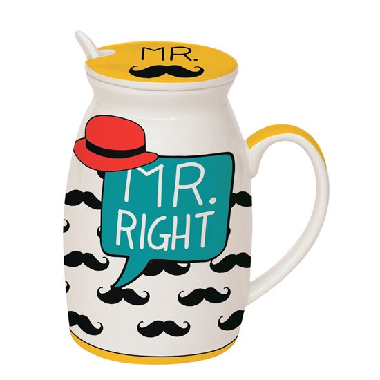 Cana cu capac si lingura 300 ml "MR Right" - Nuova R2S