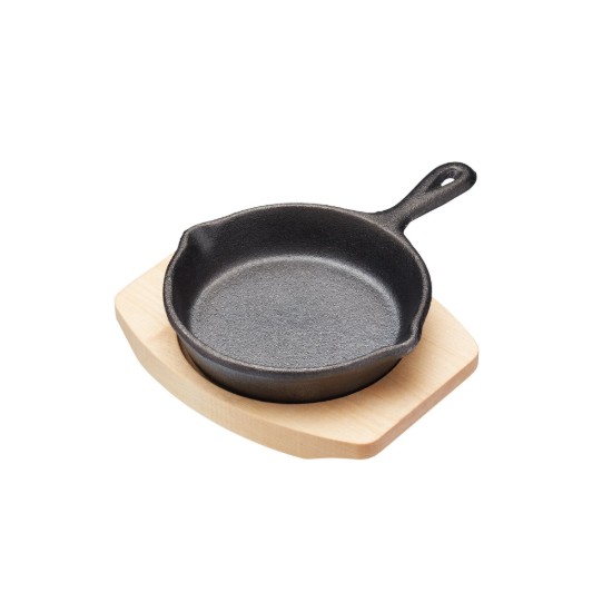 Mini-tigaie fonta, 11,5 cm, cu suport de lemn - Artesa