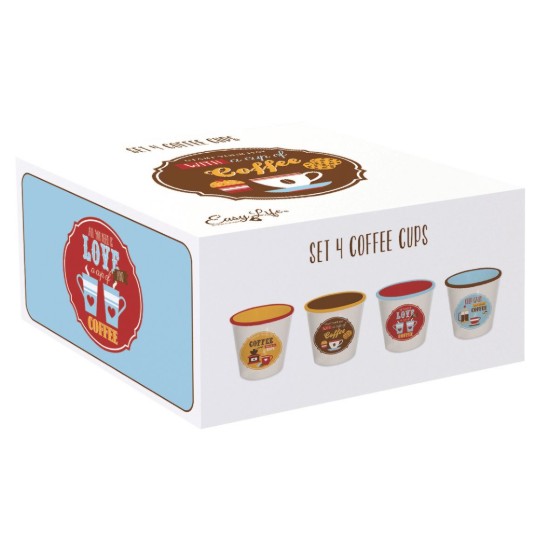 Set 4 cesti espresso 80 ml, multicolor cu text - Nuova R2S