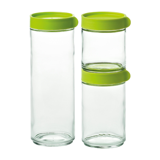 Set 3 caserole rotunde, sticla, Verde - Glasslock