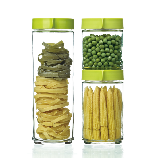 Set 3 caserole rotunde, sticla, Verde - Glasslock