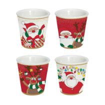 Set 4 cesti cafea, portelan, 100ml, "Christmas Friends" - Nuova R2S