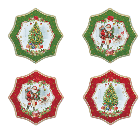 Set 4 platouri 16 cm din portelan "Vintage Christmas" - Nuova R2S