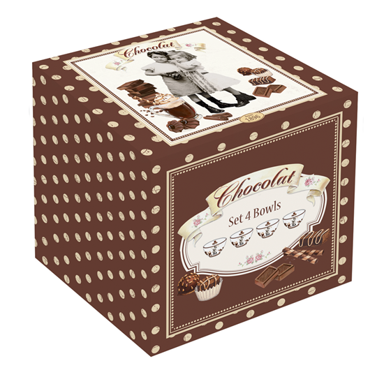 Set 4 mini boluri din portelan "Vintage Chocolate" - Nuova R2S