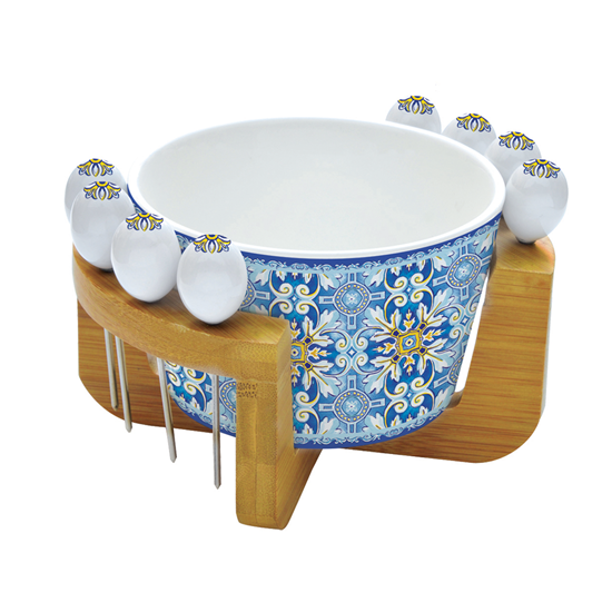 Set bol cu suport + 8 betisoare aperitive "Maiolica" albastru - Nuova R2S