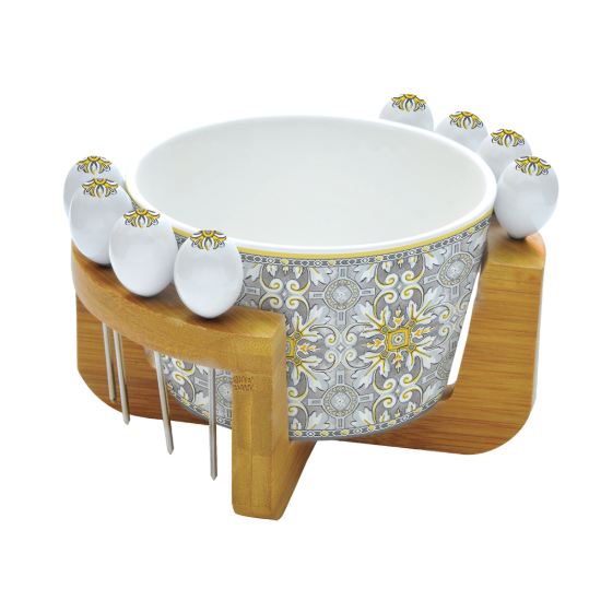 Set bol cu suport + 8 betisoare aperitive "Maiolica" gri - Nuova R2S