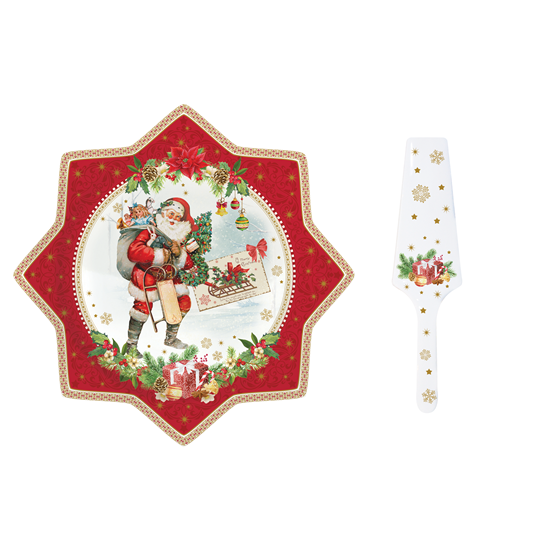 Set platou si paleta tort "Vintage Christmas - Letter", portelan, 32 cm - Nuova R2S