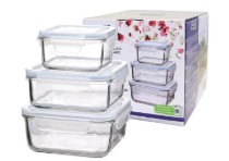 Set 3 caserole patrate, sticla - Glasslock
