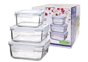 Set 3 caserole patrate, sticla - Glasslock