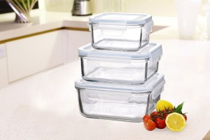 Set 3 caserole patrate, sticla - Glasslock