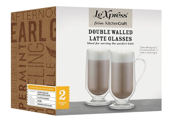 Set 2 cani latte, cu perete dublu, 325ml, LE’XPRESS - Kitchen Craft