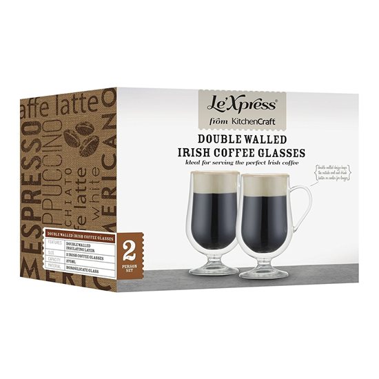 Set 2 cani Irish Coffee, cu perete dublu, 275ml, LE’XPRESS - Kitchen Craft