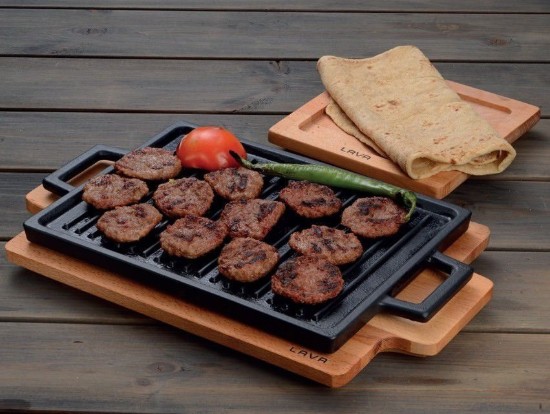 Grill fonta, 22x30 cm, cu suport din lemn - LAVA