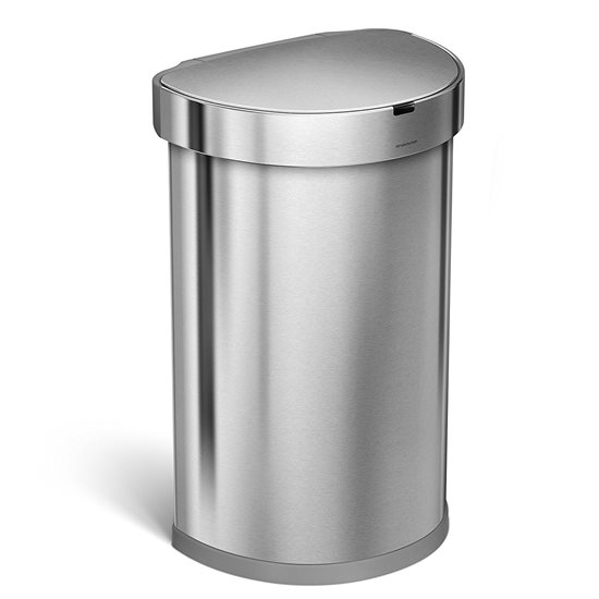 Cos de gunoi cu senzor, semi-rotund, 45 L, inox - simplehuman