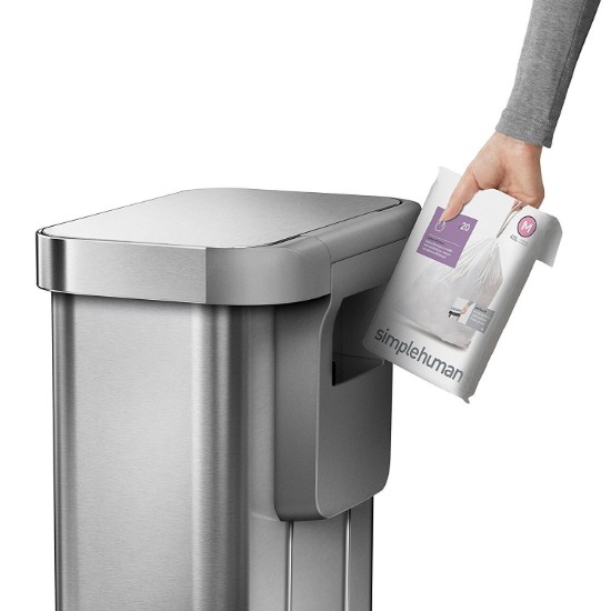 Cos de gunoi, dreptunghiular, cu pedala, 45 L, inox, Brushed - simplehuman