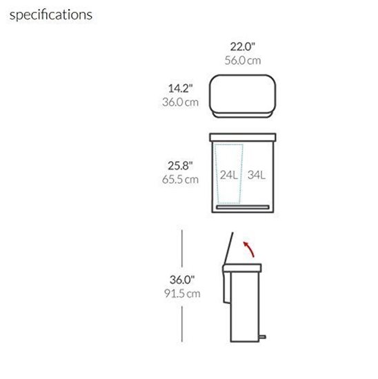 Cos de gunoi cu pedala, dublu compartimentat, 58 L, inox - simplehuman