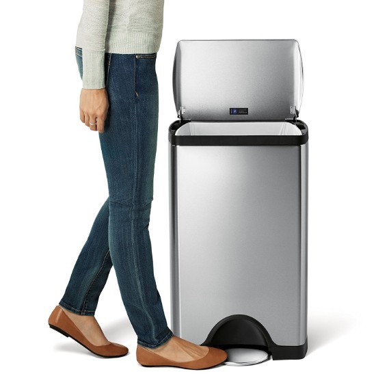 Cos de gunoi dreptunghiular, cu pedala, 38 L, inox, Brushed - simplehuman