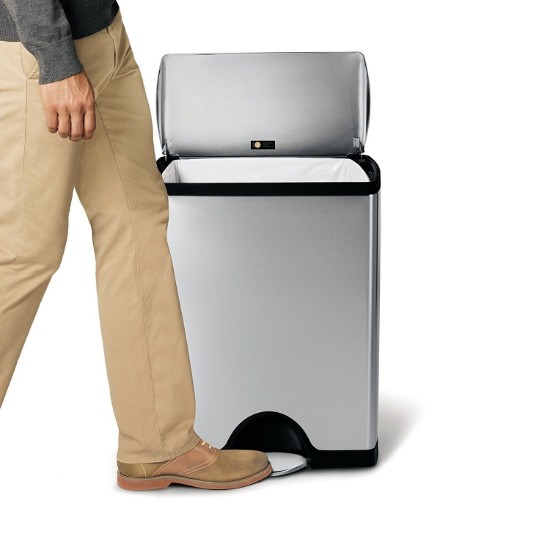 Cos de gunoi dreptunghiular, cu pedala, 50 L, inox, Brushed - simplehuman