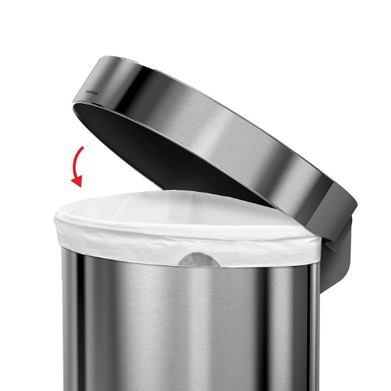 Cos de gunoi cu pedala, semi-rotund, 45 L, inox, Brushed - simplehuman