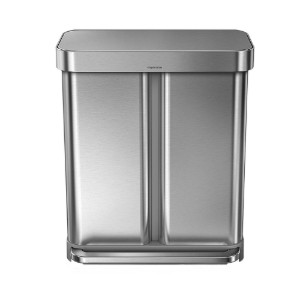 Cos de gunoi cu pedala, dublu compartimentat, 58 L, inox - simplehuman