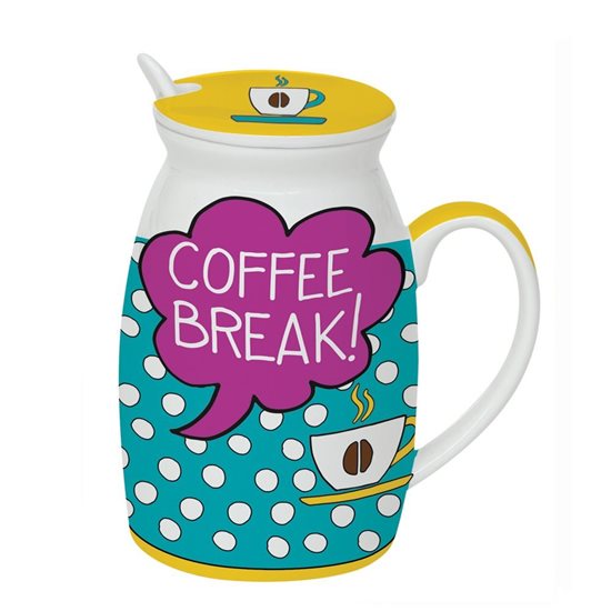 Cana cu capac si lingura 300 ml "Coffee Break" - Nuova R2S