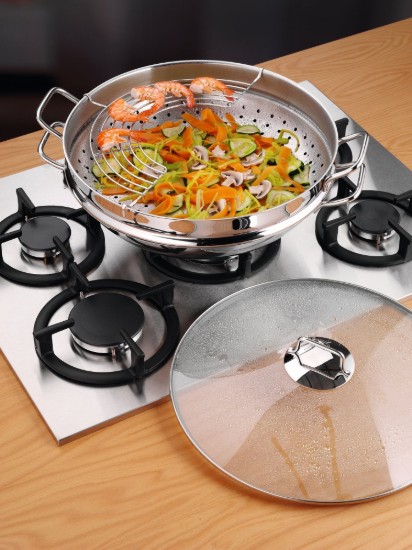 Tigaie wok, 4 piese, otel inoxidabil, 36 cm, "Macao" - WMF