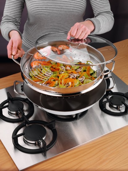 Tigaie wok, 4 piese, otel inoxidabil, 36 cm, "Macao" - WMF