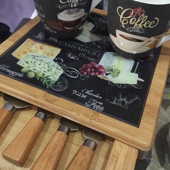 Set servire branzeturi, 6 piese, 25,5 x 25,5 cm, "World of Cheese" - Nuova R2S