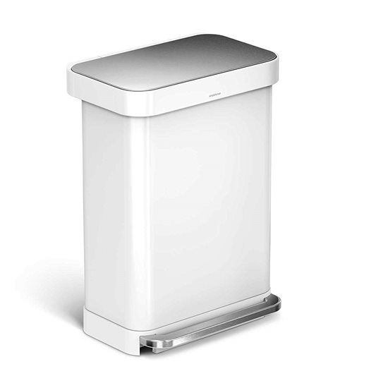 Cos de gunoi cu pedala, 55 L, inox, Alb - simplehuman