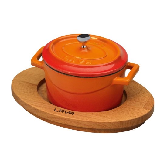 Suport oval pentru mini-cratita rotunda, lemn, 18 x 15 cm - LAVA
