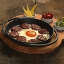 Platou servire fonta, 20 cm, cu suport din lemn - LAVA