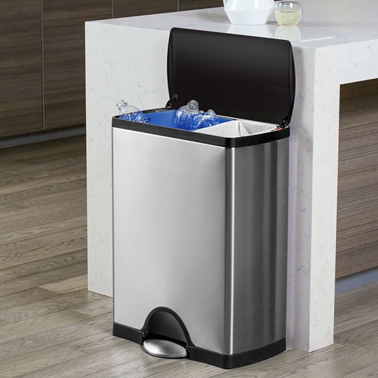 Cos de gunoi cu pedala, dublu compartimentat, 46 L, inox - simplehuman