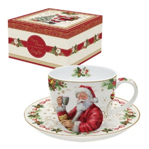 Ceasca ceai, cu farfurioara, 200ml, "Magic Christmas", Rosu - Nuova R2S