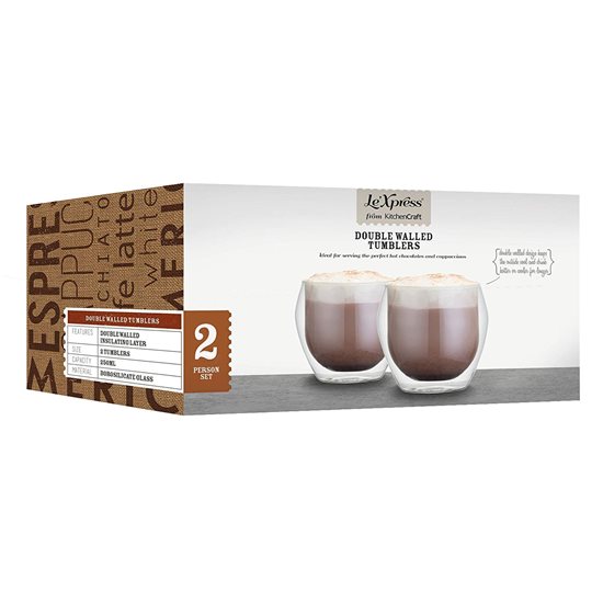 Set 2 pahare cappuccino, cu perete dublu, 250ml, "LE’XPRESS" - Kitchen Craft