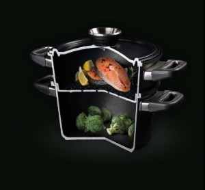 Set 3 piese pentru gatit la aburi, aluminiu, 24cm/4,5L - AMT Gastroguss