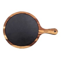 Platou servire din lemn acacia si ardezie, 36,7 x 25 cm - Zokura