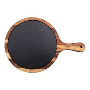 Platou servire din lemn acacia si ardezie, 36,7 x 25 cm - Zokura