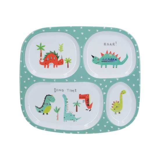 Platou servire copii compartimentat 24 x 21,5 cm "Hungrysaurus", melamina - Kitchen Craft