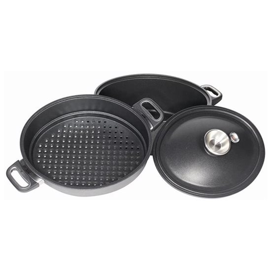 Set 3 piese pentru gatit la aburi, aluminiu, 33x26cm/6L, inductie - AMT Gastroguss