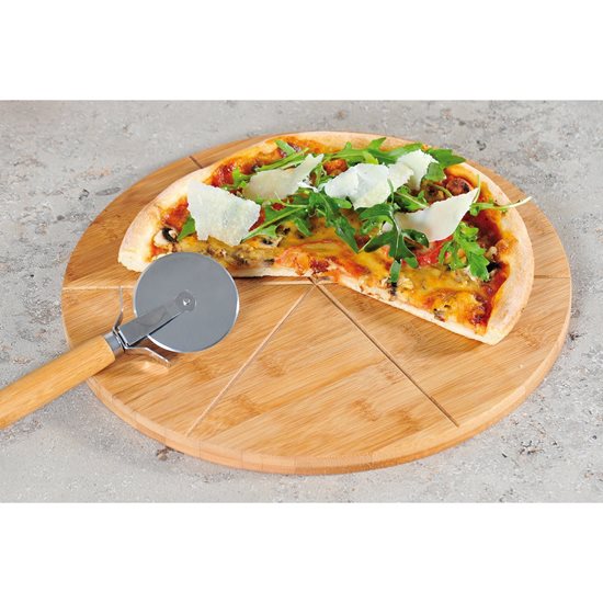 Platou servire pizza cu feliator, 32 cm, bambus - Kesper