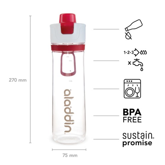 Sticla plastic, 800ml, "Active Hydration", Rosu - Aladdin