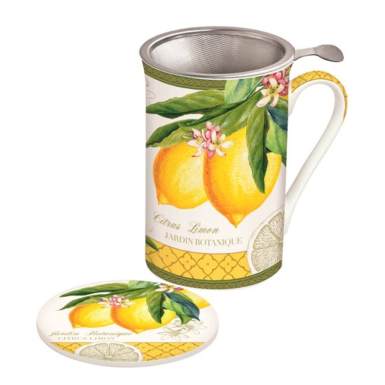 Cana cu capac si infuzor metalic, portelan, 300ml "Jardin Botanique - Lemon" - Nuova R2S