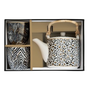 Ceainic portelan, 600ml, cu infuzor si 2 cani, "Atmosphere Savana" - Nuova R2S