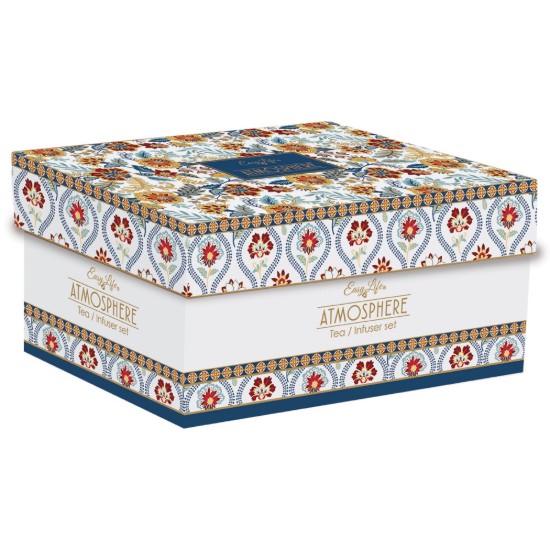 Ceainic portelan, 600ml, cu infuzor si 2 cani, "Paisley Abundance" - Easy Life